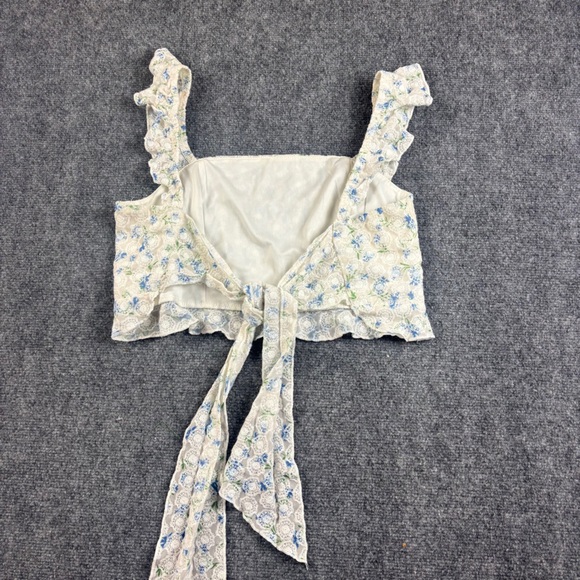 KIRIOUS Women’s Cropped Tank Top Blouse Back Tie Floral Lace size: Large - Picture 4 of 7